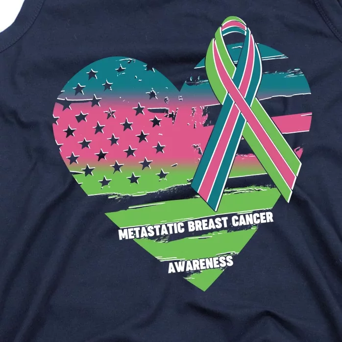 Metastatic Breast Cancer Awareness USA American Flag Ribbon Heart Tank Top