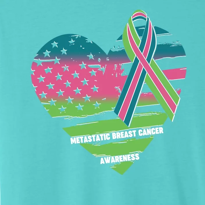 Metastatic Breast Cancer Awareness USA American Flag Ribbon Heart ChromaSoft Performance T-Shirt