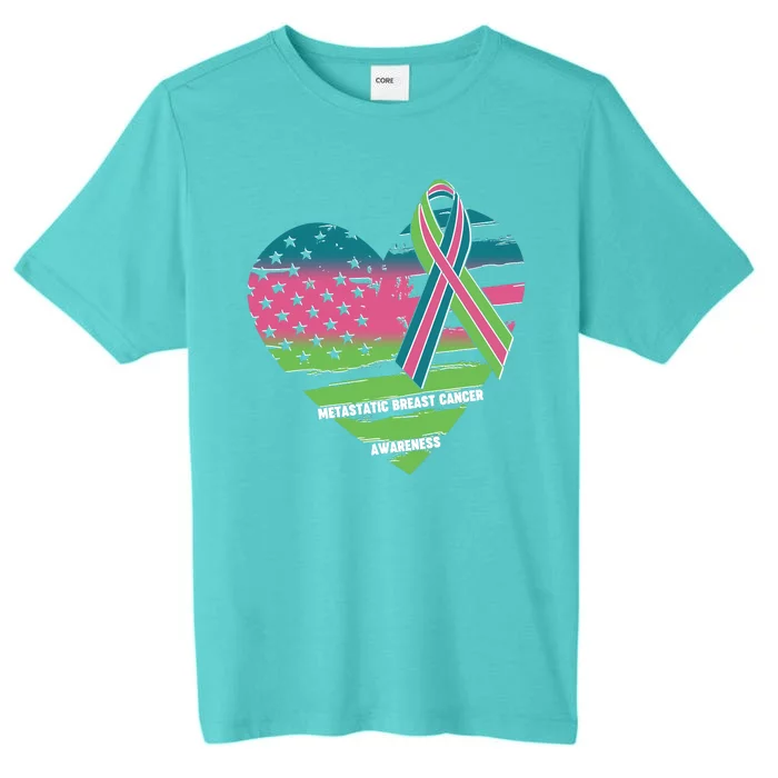 Metastatic Breast Cancer Awareness USA American Flag Ribbon Heart ChromaSoft Performance T-Shirt