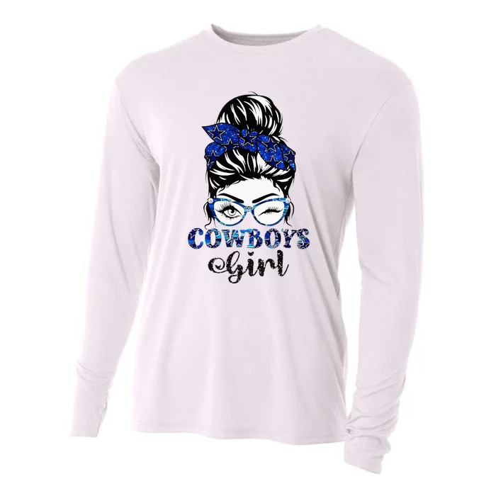 Messy Bun Cowboys Girl Sport Fan Cooling Performance Long Sleeve Crew