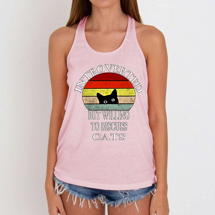 My Black Cat Introverted But Willing To Discuss Cats Gift Women's Knotted Racerback Tank