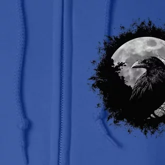 Mystic Black Crow Artwork Full Moon Raven Full Zip Hoodie