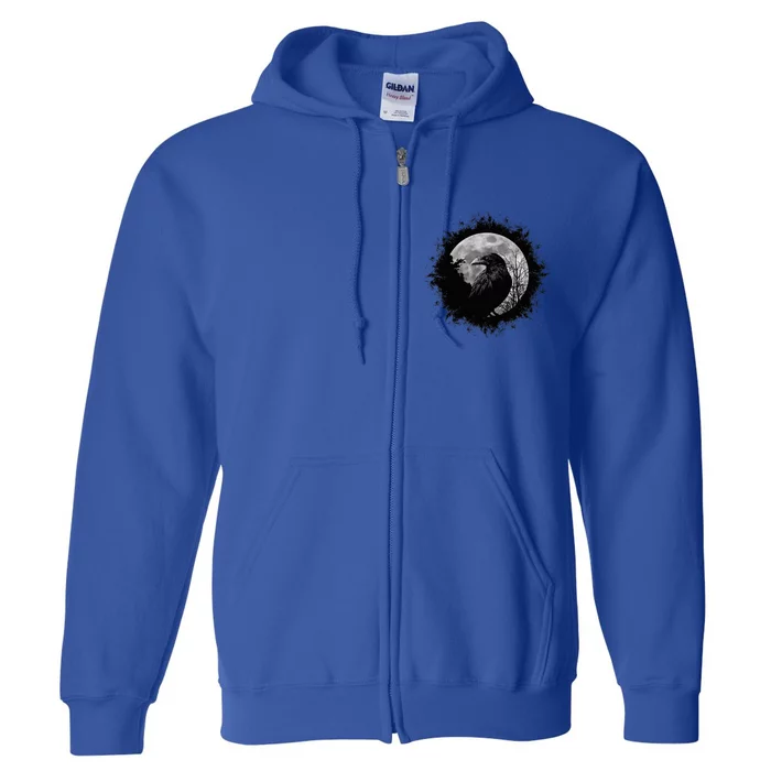 Mystic Black Crow Artwork Full Moon Raven Full Zip Hoodie