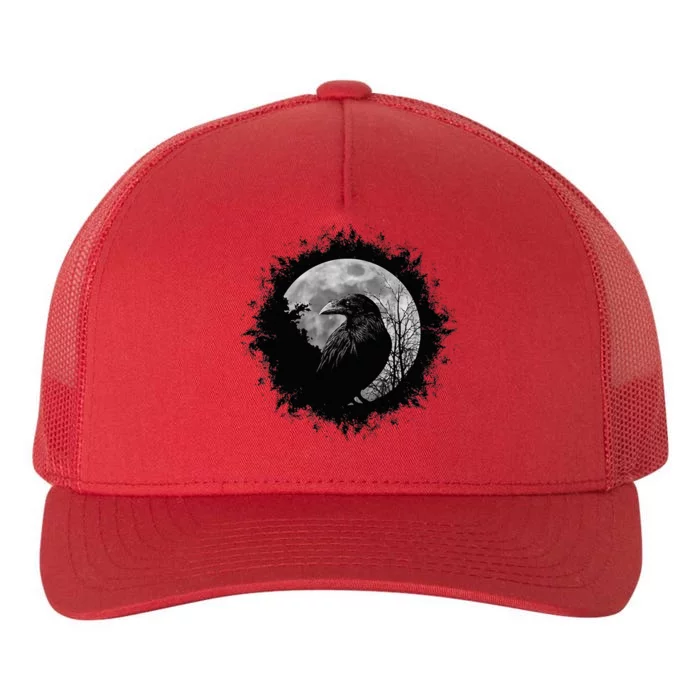 Mystic Black Crow Artwork Full Moon Raven Yupoong Adult 5-Panel Trucker Hat