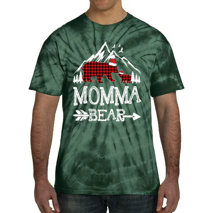 Momma Bear Christmas Pajama Red Plaid Buffalo Family Tie-Dye T-Shirt