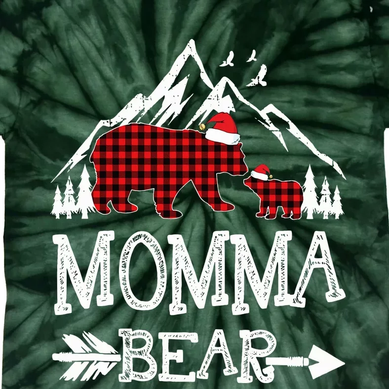 Momma Bear Christmas Pajama Red Plaid Buffalo Family Tie-Dye T-Shirt