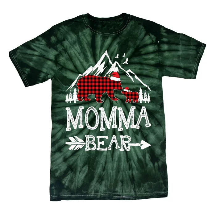 Momma Bear Christmas Pajama Red Plaid Buffalo Family Tie-Dye T-Shirt