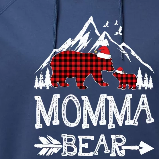 Momma Bear Christmas Pajama Red Plaid Buffalo Family Performance Fleece Hoodie