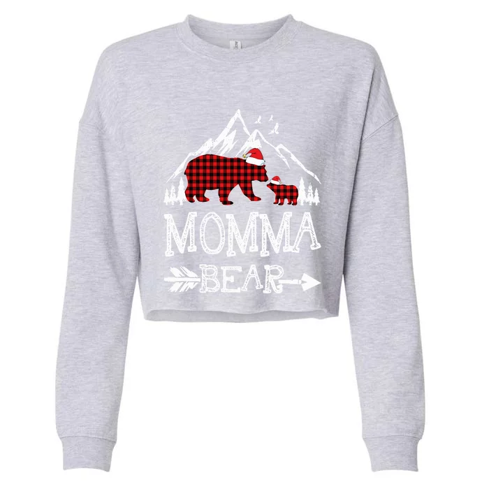 Momma Bear Christmas Pajama Red Plaid Buffalo Family Cropped Pullover Crew