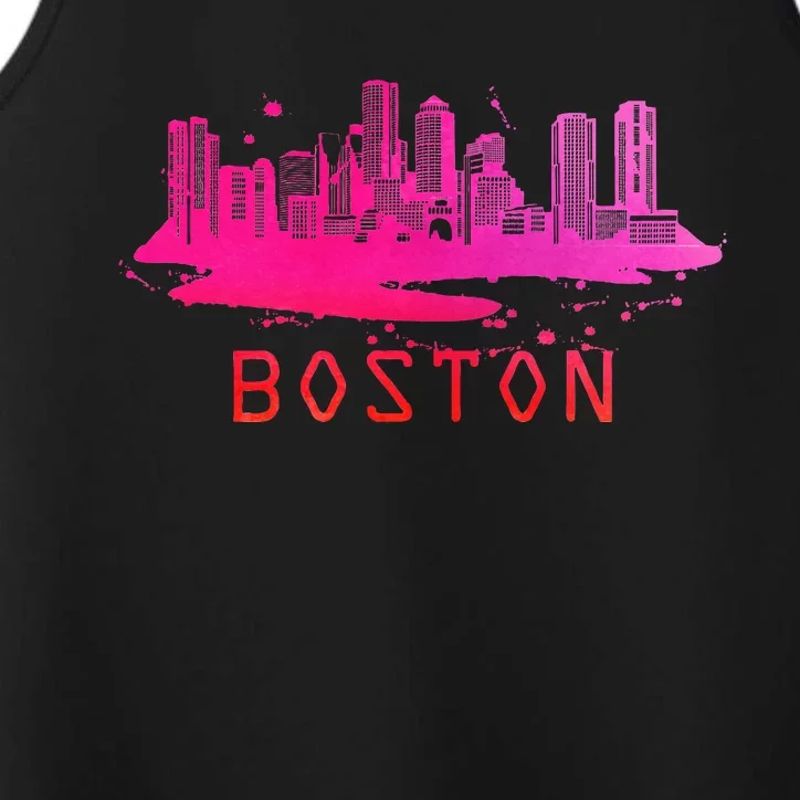 Modern Boston Cityscape Boston Massachusetts Skyline Performance Tank