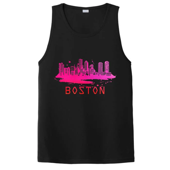 Modern Boston Cityscape Boston Massachusetts Skyline Performance Tank