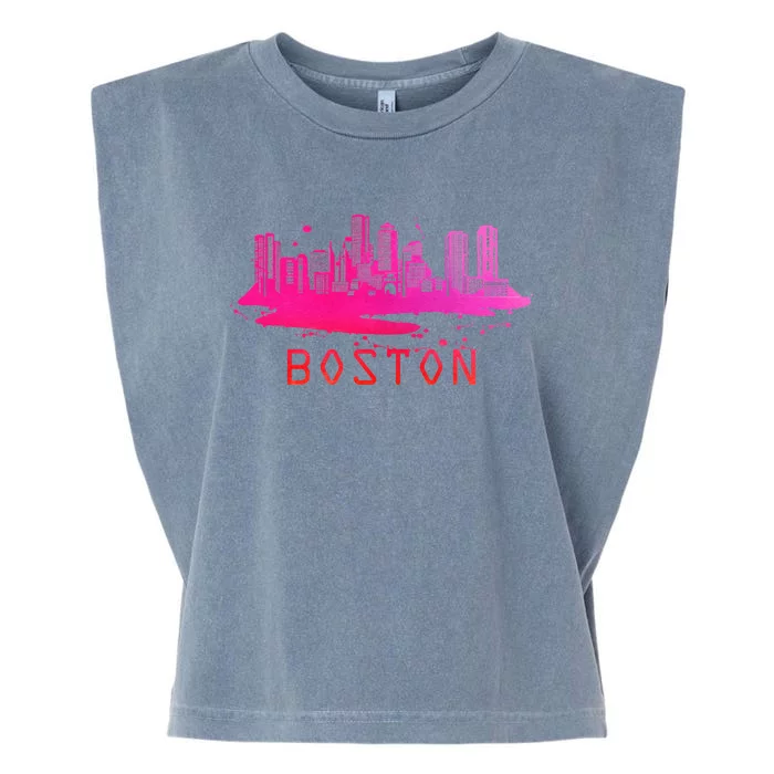 Modern Boston Cityscape Boston Massachusetts Skyline Garment-Dyed Women's Muscle Tee