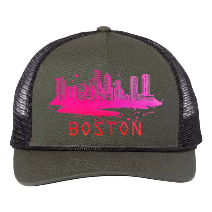 Modern Boston Cityscape Boston Massachusetts Skyline Retro Rope Trucker Hat Cap