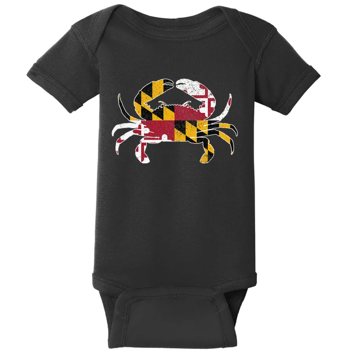 Maryland Blue Crab Vintage Maryland Flag Pride Baby Bodysuit