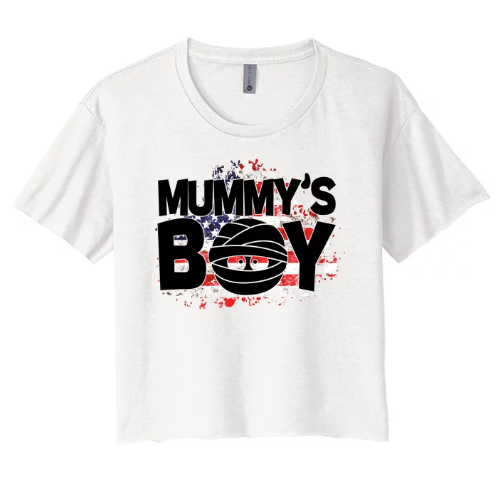 Mummys Boy Cute American Flag Women's Crop Top Tee