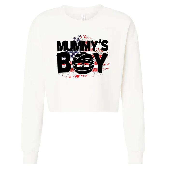 Mummys Boy Cute American Flag Cropped Pullover Crew