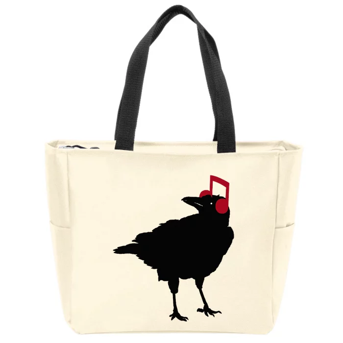 Music Bird Crow Musical Note A Black Crow A Red Headphone Zip Tote Bag