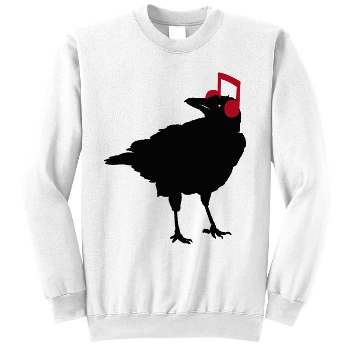 Music Bird Crow Musical Note A Black Crow A Red Headphone Sweatshirt