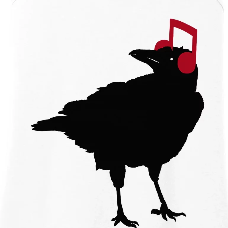 Music Bird Crow Musical Note A Black Crow A Red Headphone Ladies Essential Tank