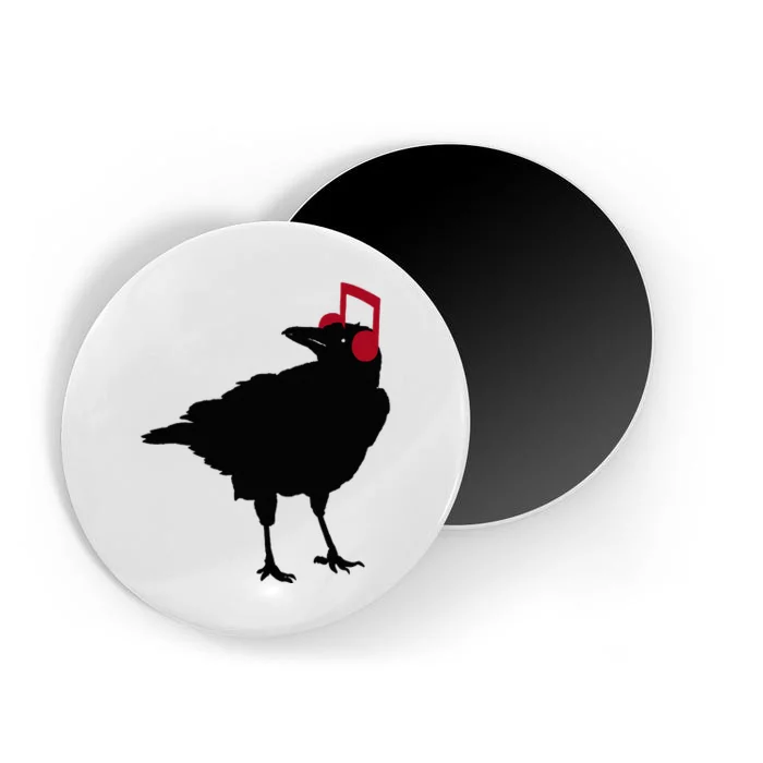 Music Bird Crow Musical Note A Black Crow A Red Headphone Magnet