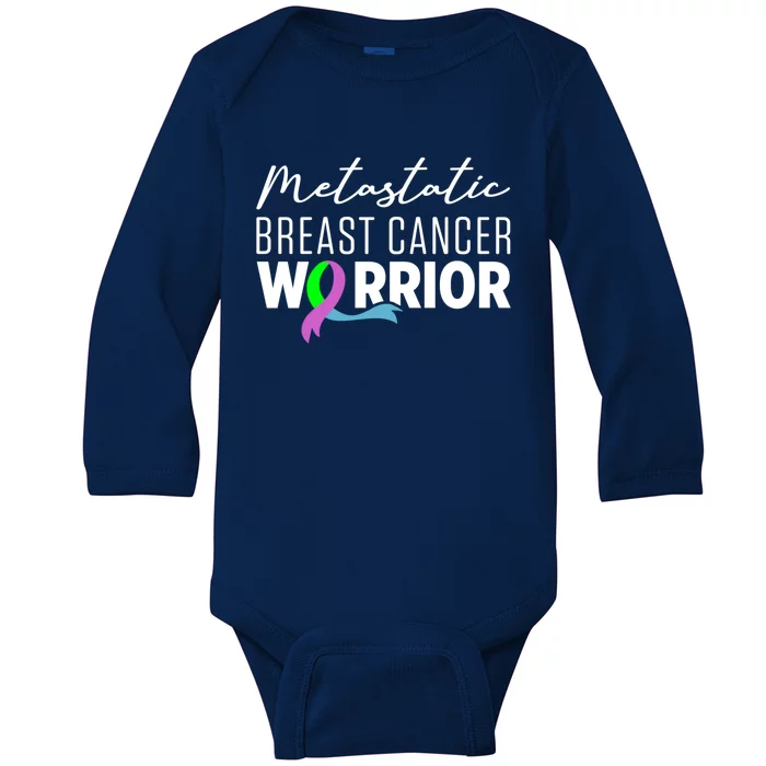 Metastatic Breast Cancer Awareness Aware Warrior Funny Gift Baby Long Sleeve Bodysuit