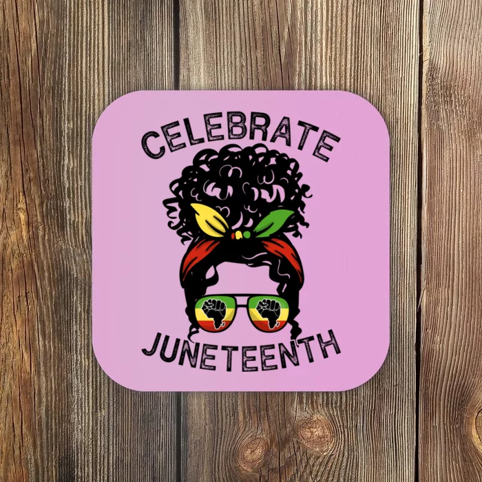 Messy Bun Celebrate Juneteenth Black Pride Indepedence Gift Coaster