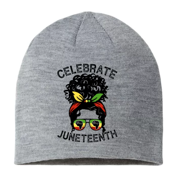 Messy Bun Celebrate Juneteenth Black Pride Indepedence Gift 8 1/2in Sustainable Knit Beanie