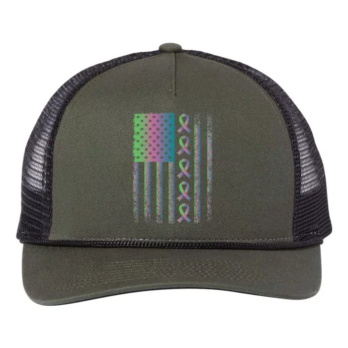 Metastatic Breast Cancer Flag Awareness Survivor Gift Retro Rope Trucker Hat Cap