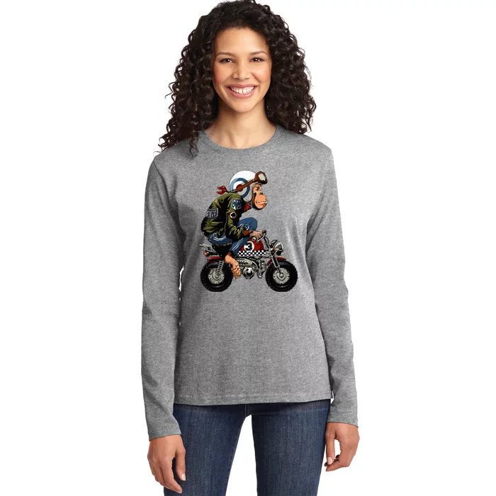 Monkey Bike Cartoon Ladies Long Sleeve Shirt