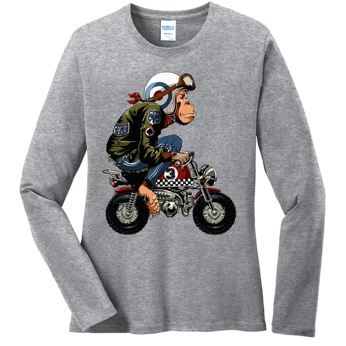 Monkey Bike Cartoon Ladies Long Sleeve Shirt