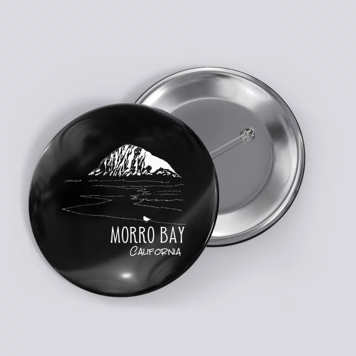 Morro Bay California Morro Rock Ca Drawing Souvenir Line Art Button