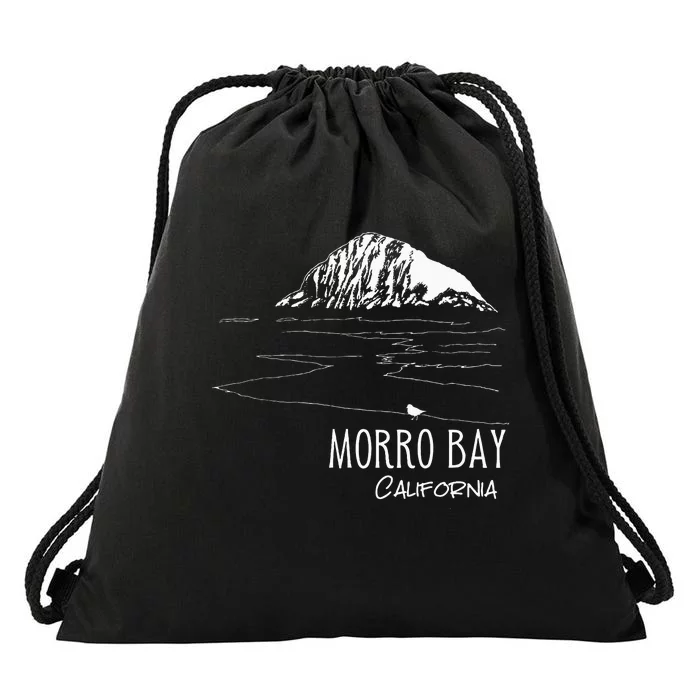 Morro Bay California Morro Rock Ca Drawing Souvenir Line Art Drawstring Bag