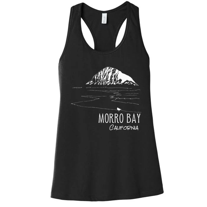 Morro Bay California Morro Rock Ca Drawing Souvenir Line Art Women's Racerback Tank