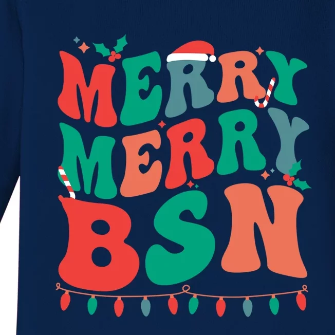 Merry Bsn Christmas Bachelor Of Science In Nursing Xmas Gift Baby Long Sleeve Bodysuit