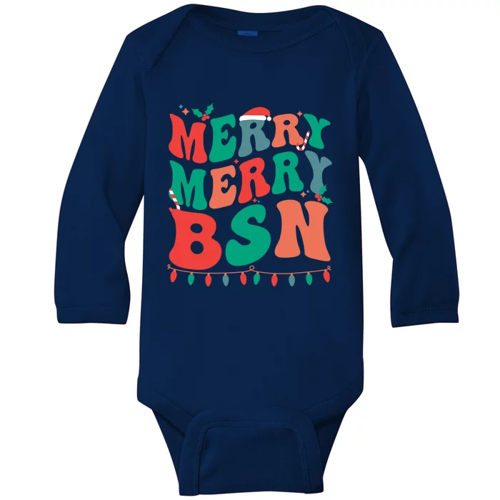 Merry Bsn Christmas Bachelor Of Science In Nursing Xmas Gift Baby Long Sleeve Bodysuit