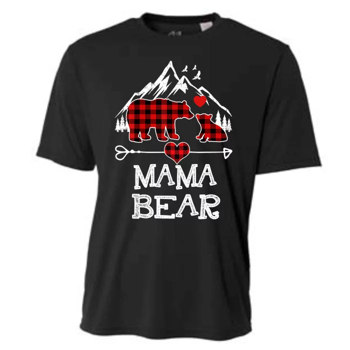 Mama Bear Christmas Pajama Red Plaid Buffalo Family Cool Gift Cooling Performance Crew T-Shirt