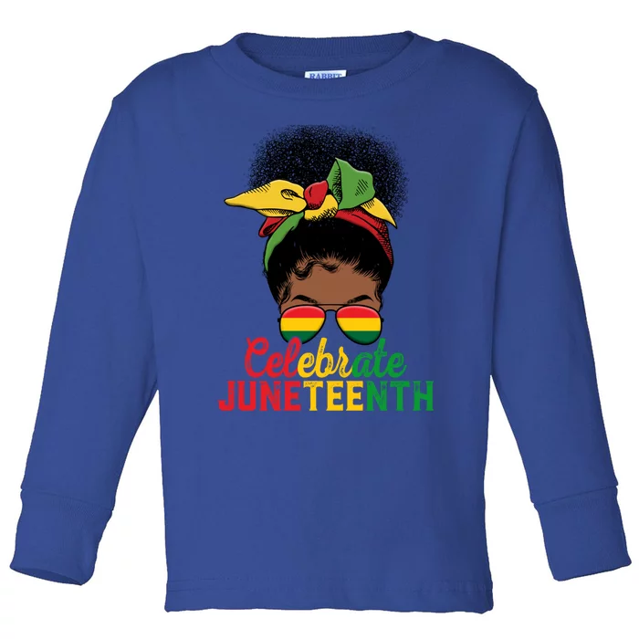 Messy Bun Celebrate Juneteenth Black Freedom Melanin Funny Gift Toddler Long Sleeve Shirt