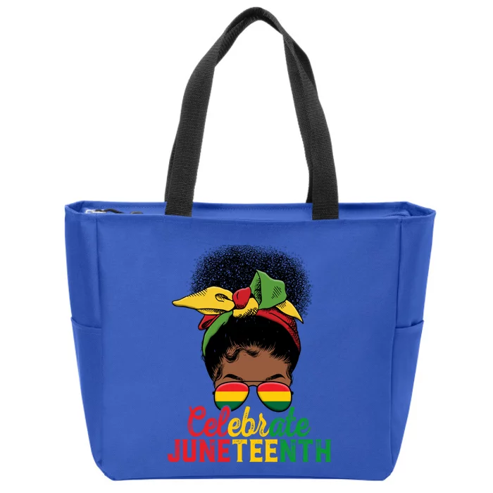 Messy Bun Celebrate Juneteenth Black Freedom Melanin Funny Gift Zip Tote Bag