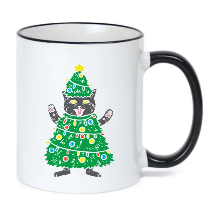 Meowy Black Cat Christmas Tree Funny Kitten Cat Owner Black Color Changing Mug