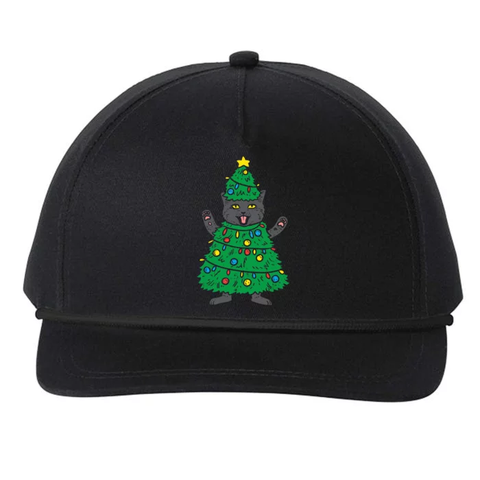 Meowy Black Cat Christmas Tree Funny Kitten Cat Owner Snapback Five-Panel Rope Hat