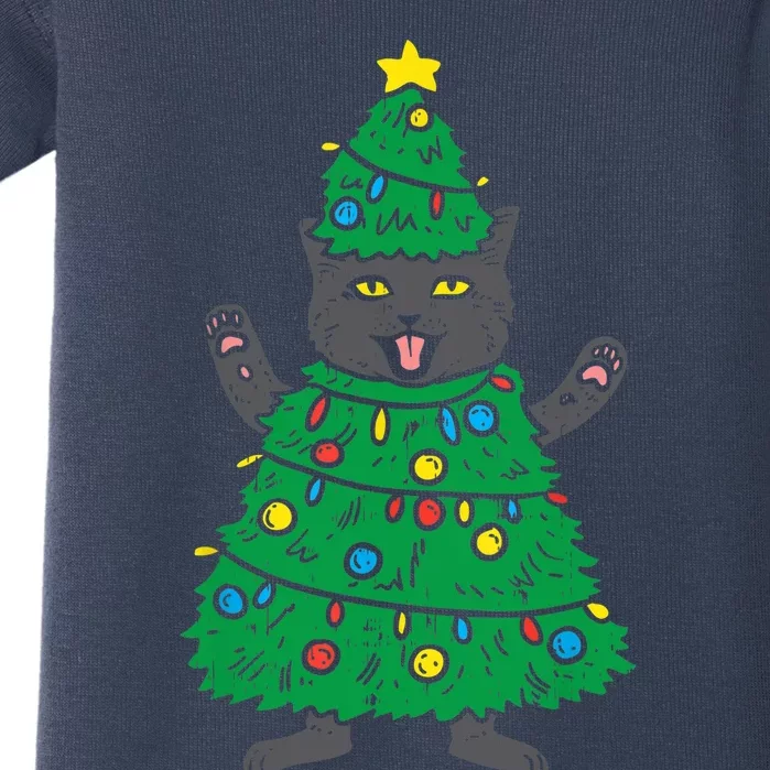 Meowy Black Cat Christmas Tree Funny Kitten Cat Owner Baby Bodysuit