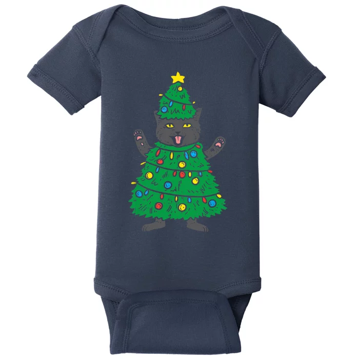 Meowy Black Cat Christmas Tree Funny Kitten Cat Owner Baby Bodysuit