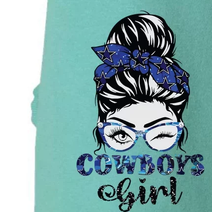 Messy Bun Cowboys Girl Sport Fan Doggie 3-End Fleece Hoodie