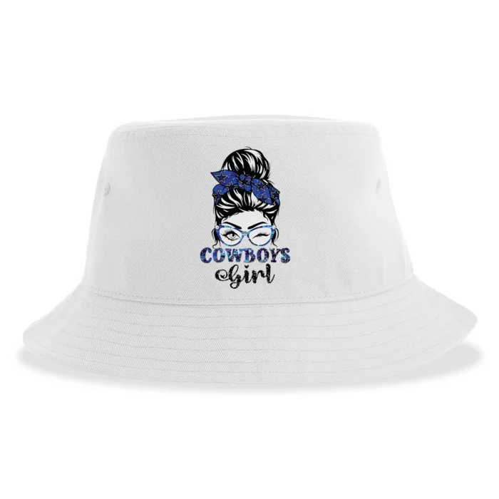 Messy Bun Cowboys Girl Sport Fan Sustainable Bucket Hat