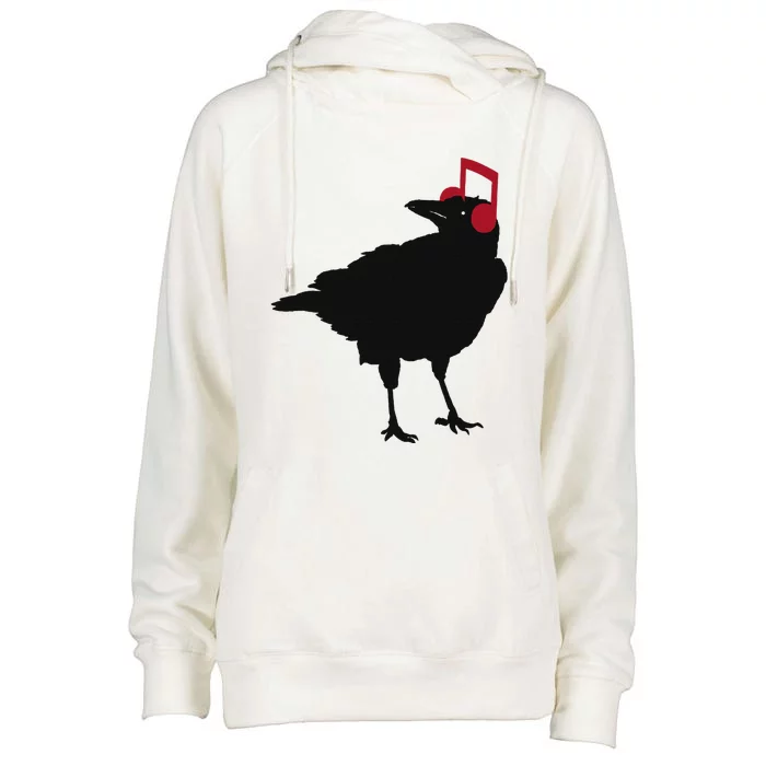 Music Bird Crow Musical Note A Black Crow A Red Headphone Womens Funnel Neck Pullover Hood