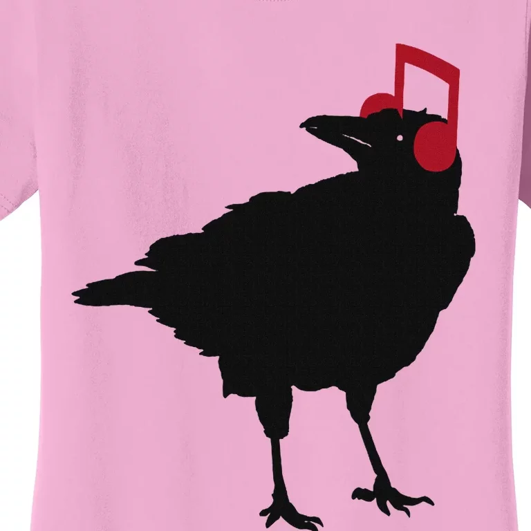 Music Bird Crow Musical Note A Black Crow A Red Headphone Women's T-Shirt