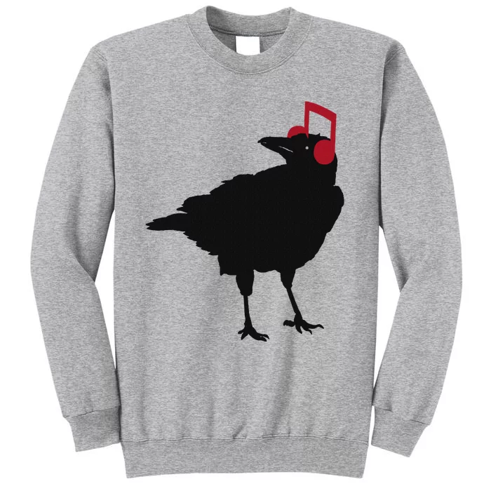 Music Bird Crow Musical Note A Black Crow A Red Headphone Sweatshirt