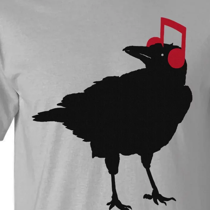 Music Bird Crow Musical Note A Black Crow A Red Headphone Tall T-Shirt