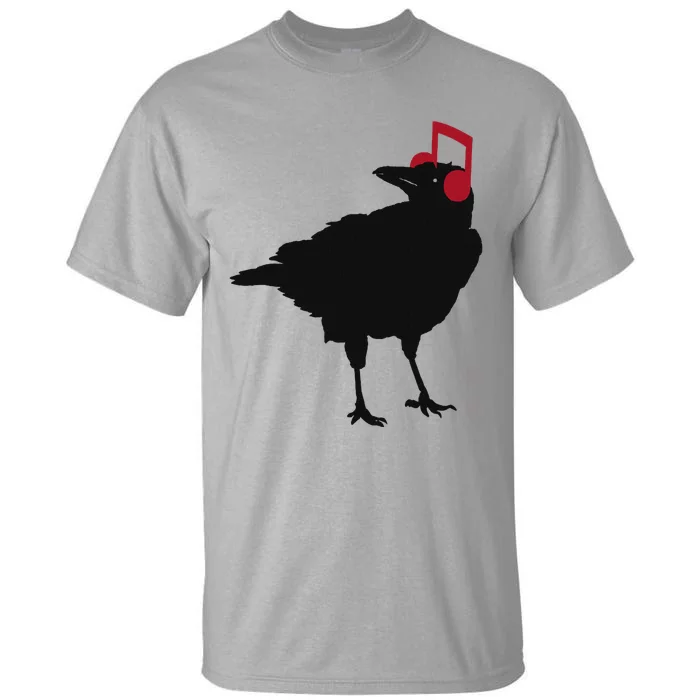 Music Bird Crow Musical Note A Black Crow A Red Headphone Tall T-Shirt