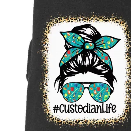 Messy Bun Custodian Life Hair Glasses Back To School Doggie 3-End Fleece Hoodie